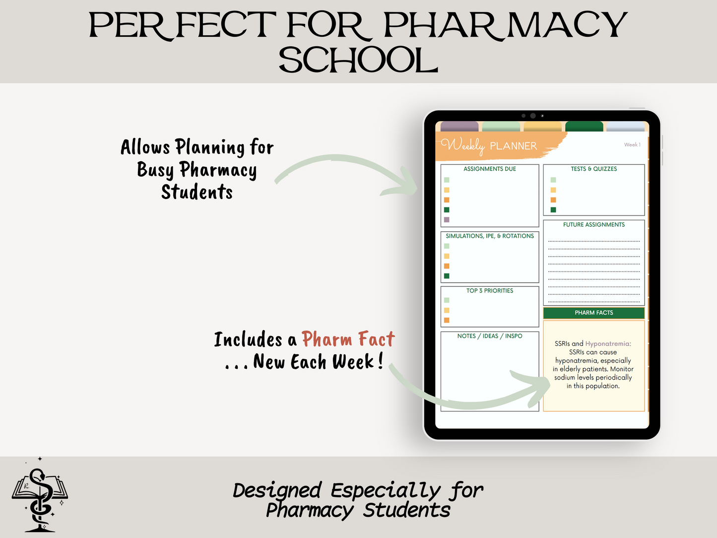 Pharmacy Student Digital Planner | DATED 2024-2025 Pharmacy School Academic Planner | Medications Cover