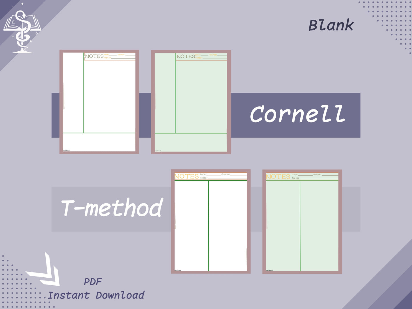 Digital Note Templates | Lined Sheets | Cornell Notes | T-method | Pharmacy Student