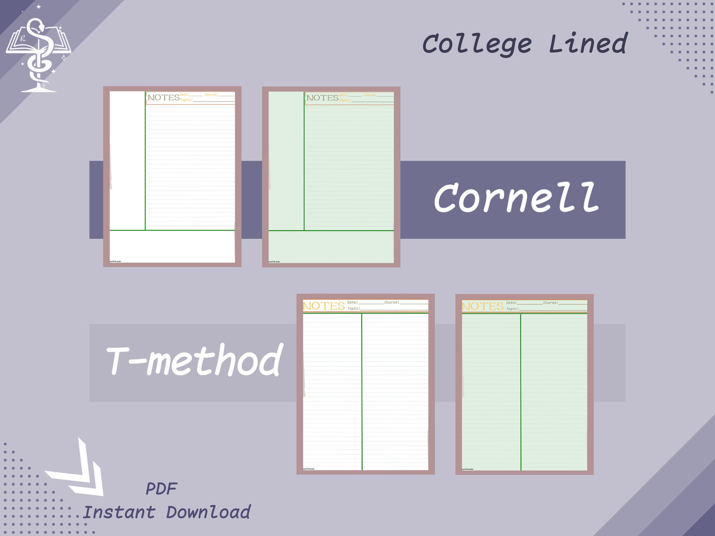 Digital Note Templates | Lined Sheets | Cornell Notes | T-method | Pharmacy Student