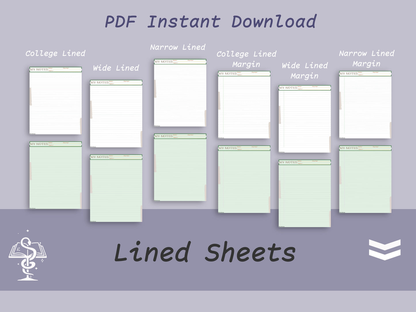 Digital Note Templates | Lined Sheets | Cornell Notes | T-method | Pharmacy Student